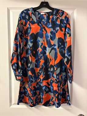 Abstract Print Mini Dress in Orange and Blue